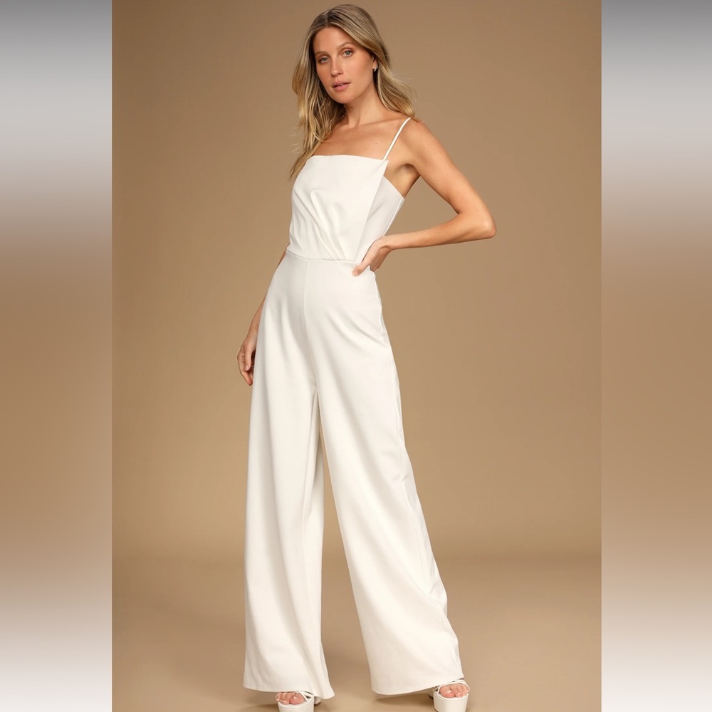 Know Your Angle White Pleated Wide-Leg Jumpsuit